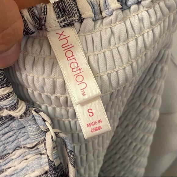 Xhilaration blue vertical stripe split leg jumpsuit corset smocked top suit S - Picture 14 of 14